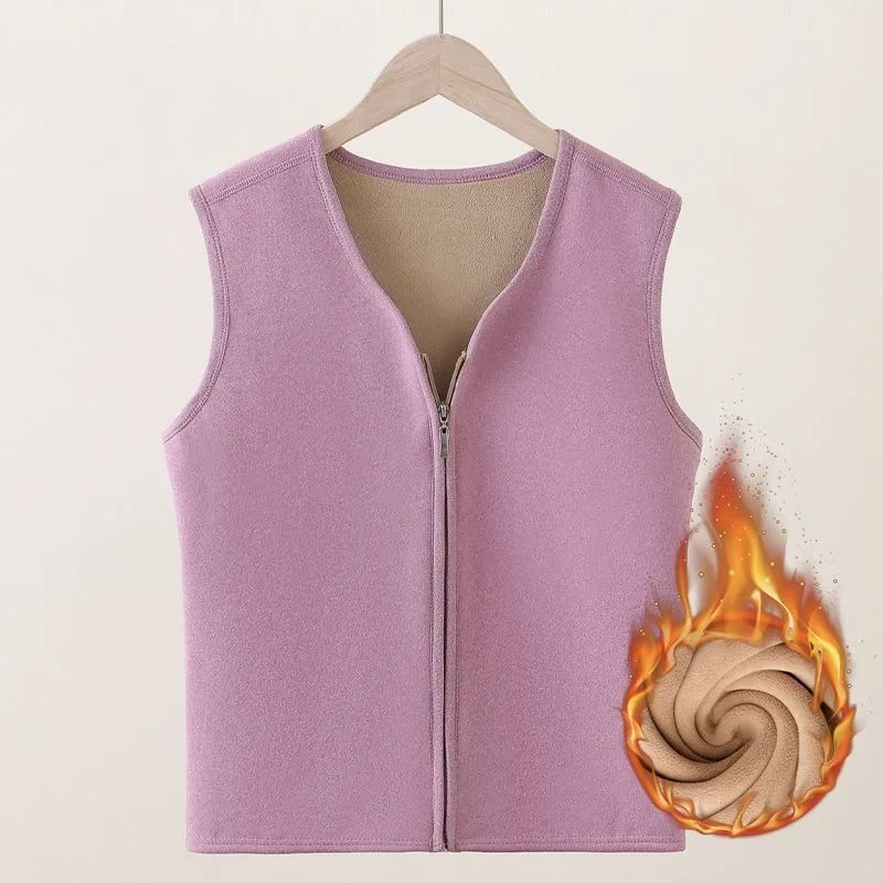 Women Zip Up Fleece Lined Thermal Vest De Warm Fabric Sleeveless Gilet Slim Fit Inner Wear For Winter