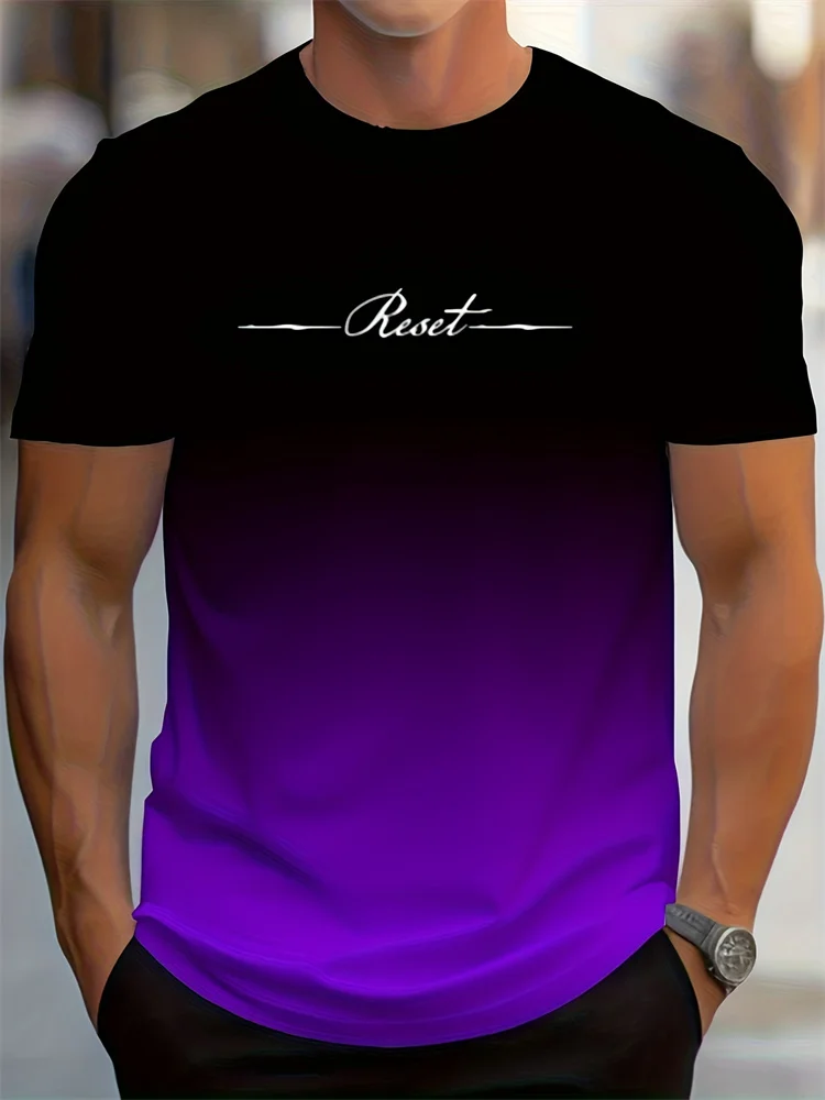 Men's T-Shirt Gradient Style "reset" Graphic Letter Print Mens Comfort Chic T Shirt Short Sleeve Quick Dry Oversized Apparel Top image 2
