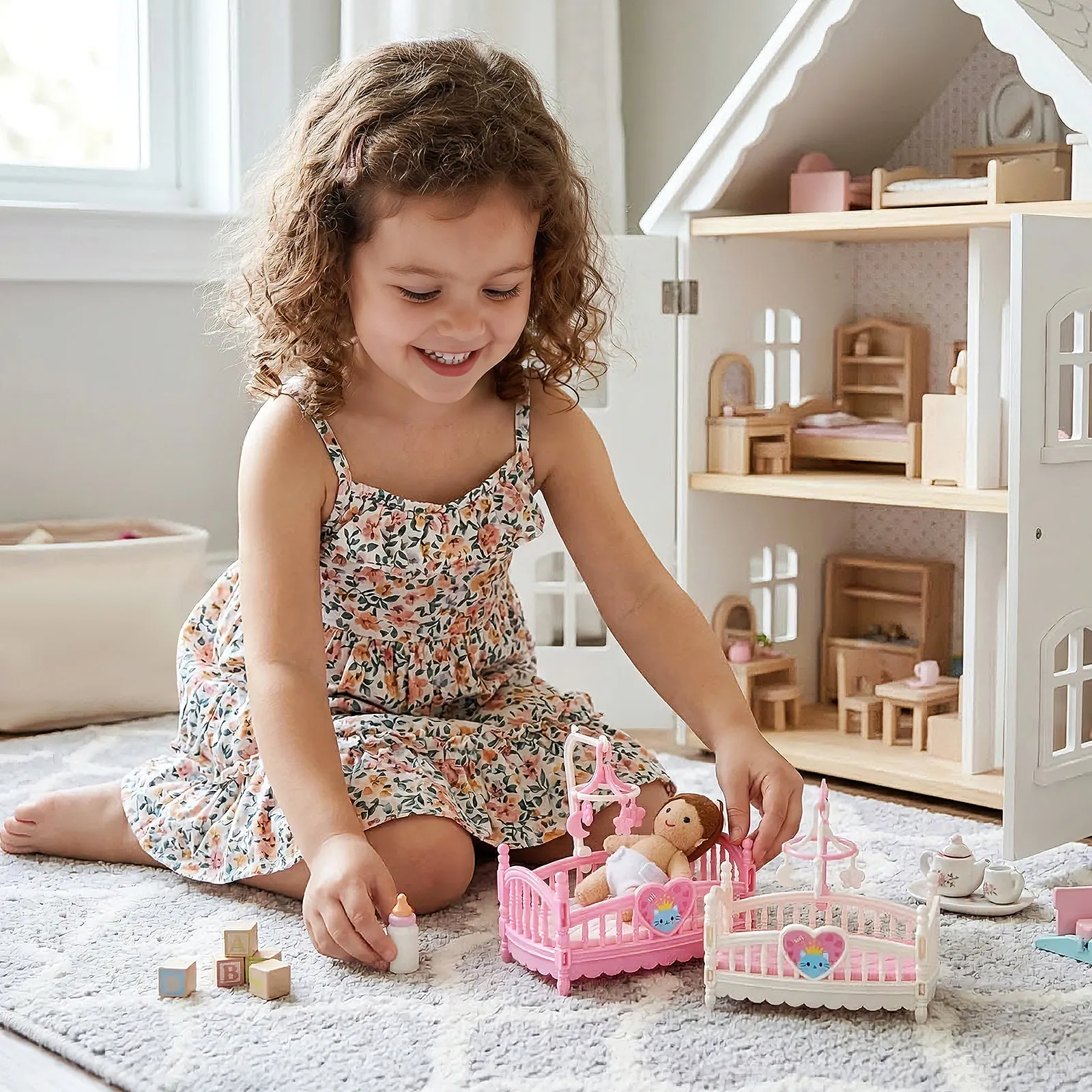 

2Pcs Miniature Furniture Crib ABS Material Mini House Bedroom Decoration Dollhouse Accessories Mini Home Scene Decor