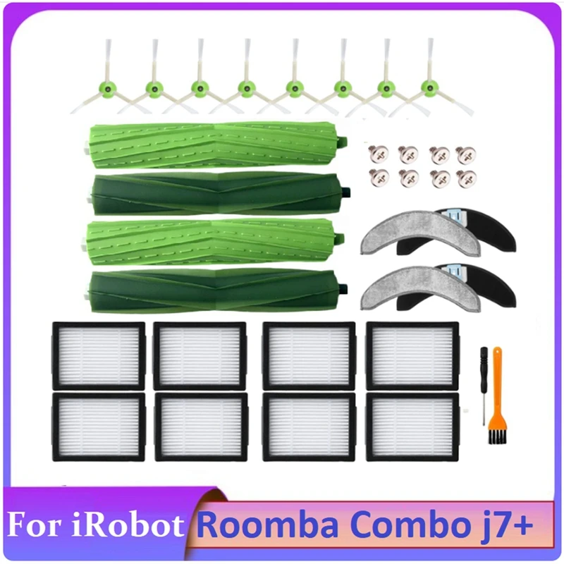 26PCS Replacement Accessories Parts For Irobot Roomba Combo J7+ Vacuum Cleaner Rubber Brushes HEPA Filter Side Brush Mop Cloth