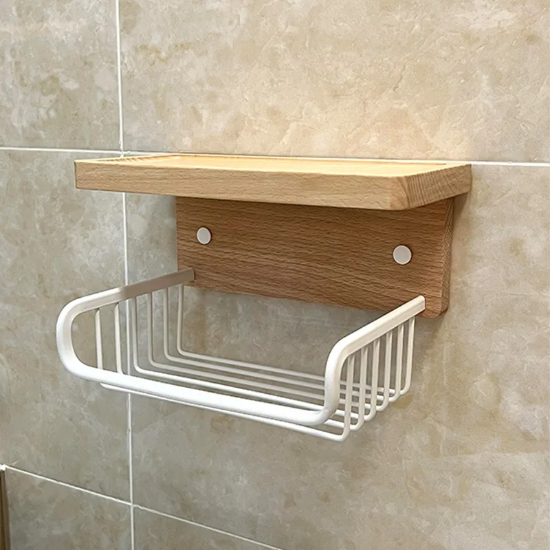 Walnut Paper Towel Rack, No-Drill Storage Rack, Bathroom Toilet Tissue Box