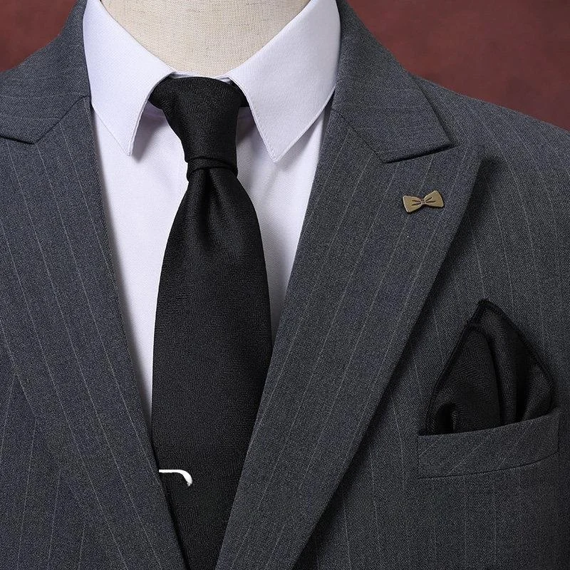 Handmade Men's Wedding Tie No-Tie Business Stripe Pattern Luxury Feel Boxed Gift Tie for Groom And Business Meetings