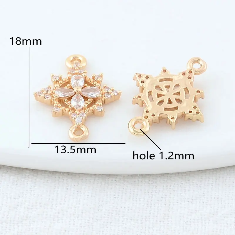 6PCS 13.5*18MM 14K Gold Color Brass 2 Holes Flowers Connect Charms Pendants Necklace Jewelry Making Supplies Diy Accessories