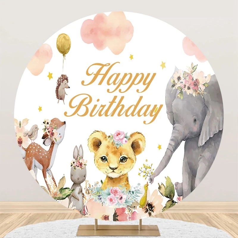 Jungle Safari Wild One Round Backdrop for Photography Cover Jungle Animals Baby Shower Birthday Party Circle Background Decor