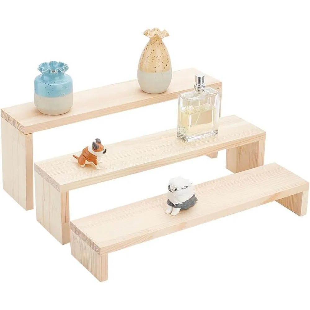 Wooden Display Riser Stand Tiered Countertop 3 Tier Counter Shelf Display Shelf for Perfume Makeup Figure Dolls Collection