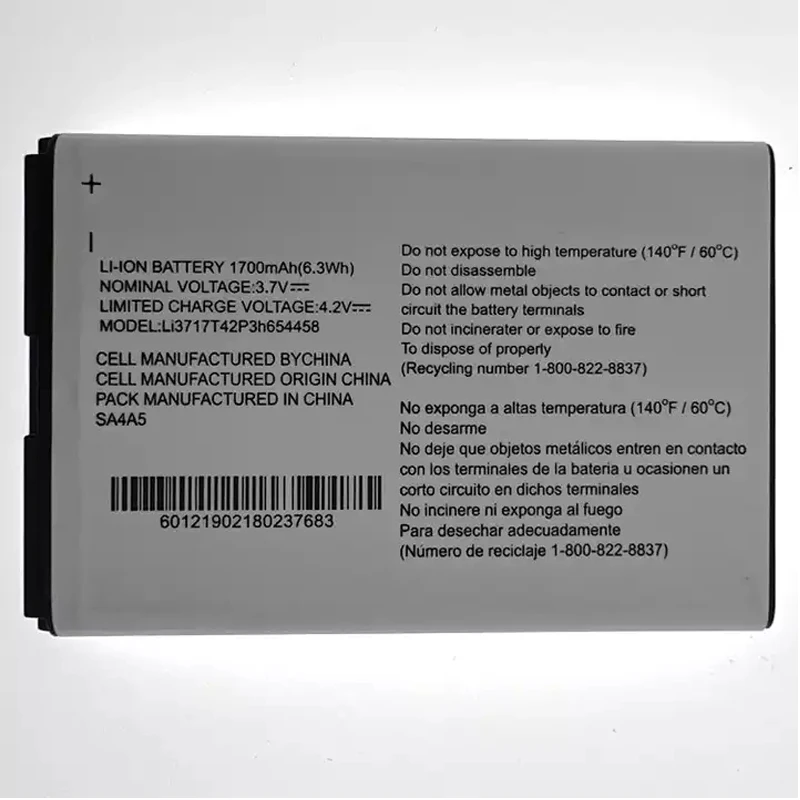 Wifi Battery Li3717T42P3h654458 for ZTE MF63 U790 Verizon Jetpack 890L 890 Mobile Hotspot 1700mAh Voltage 3.7V Capac