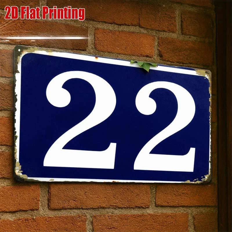 2D Flat One Piece 8x12 Inch Metal Sign with Large Bold House Number 22 for Exterior Entryway Wall Decor