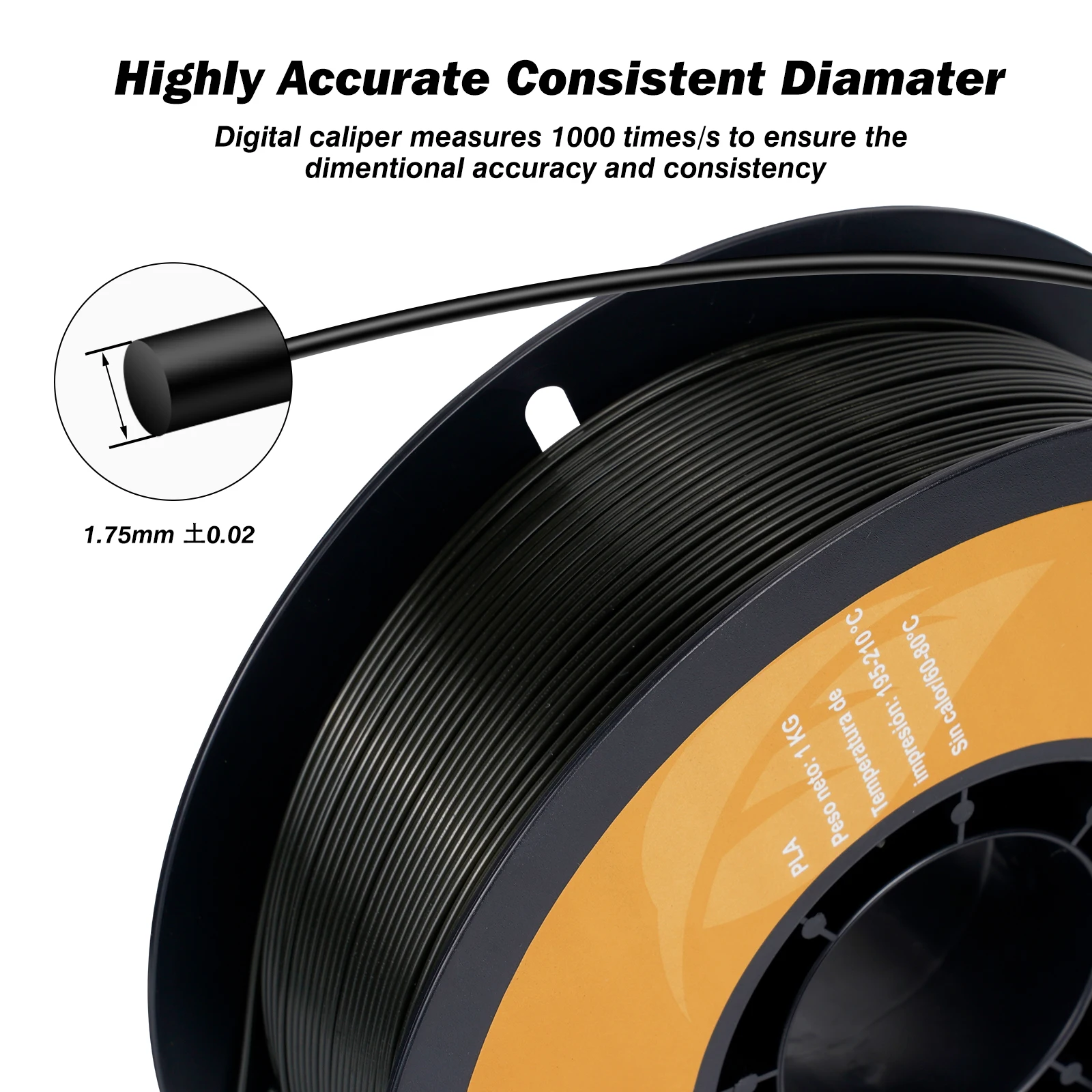 Imagem -03 - Filamento Pla Preto 1.75 mm 112kg 1kg Carretel 2.2lbs Precisão Dimensional Mais 0.03 mm Filamento de Impressora 3d de Alta Qualidade Ecológico