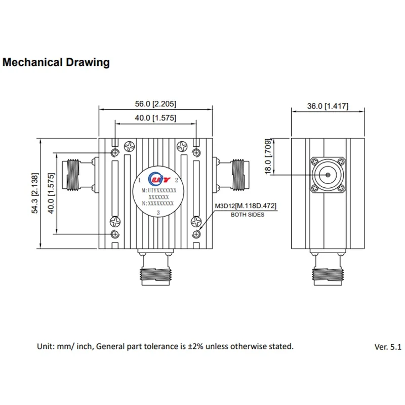 High Power 300W 4.0~8.0 GHz Full Bandwidth C Band Broadband Coaxial Circulators