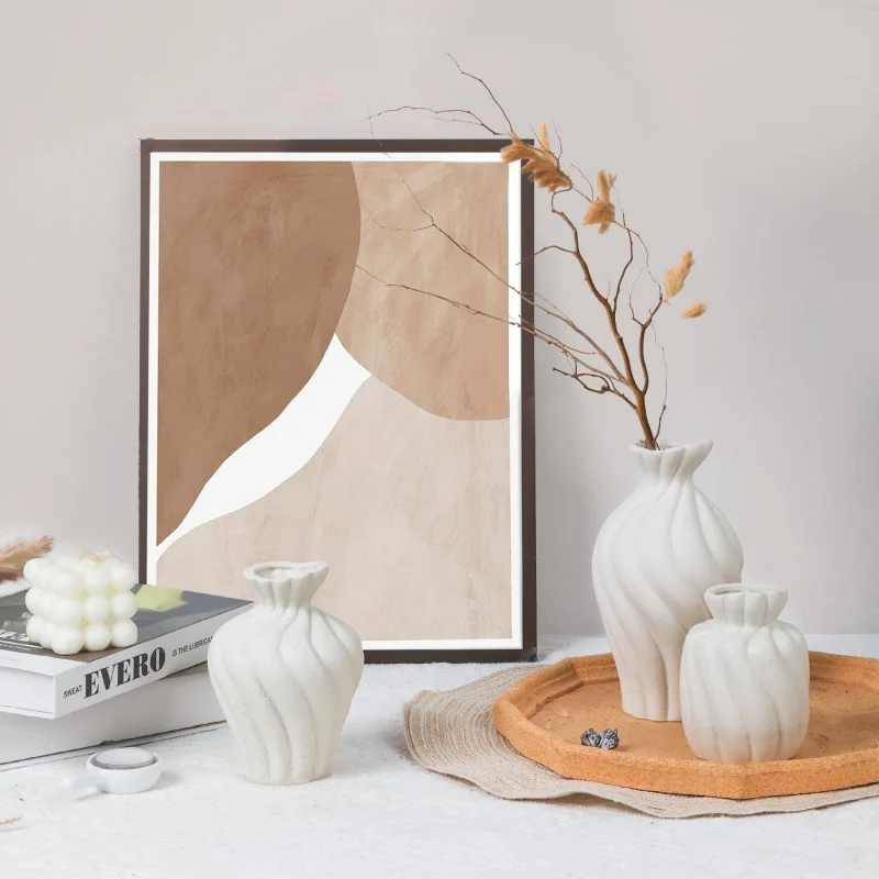 

Modern Art Line Vase Three-Piece Set Living Room Entrance Tabletop Flower Arrangement Dried Flowers Hydroponic Ceramic Vase Set