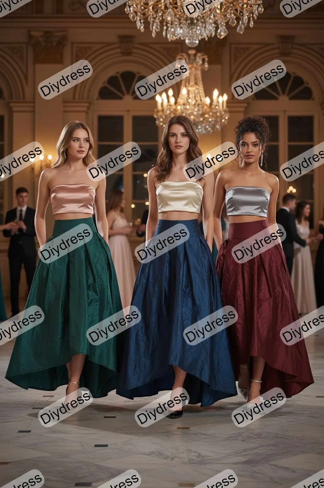 2026 New Fashion Luxury Prom Party Taffeta Skirt A-Line High Low Pleated Skirt  Front Short Back Long Evening Gown Taffeta Skirt