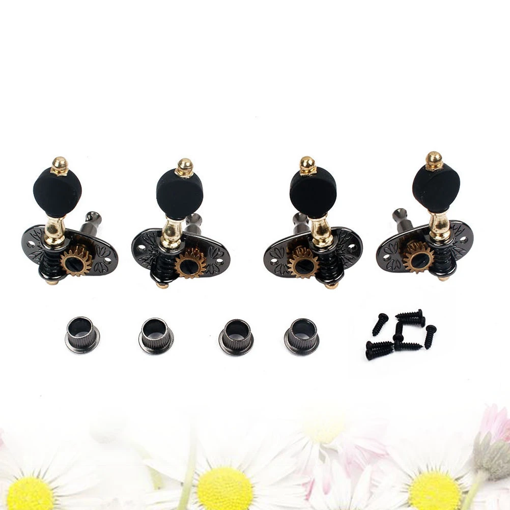 

4 pcs 2L 2R Sealed Ukulele Tuning Pegs Nickel Finish Heads Amber Plastic Buttons Vintage Style Replacement For