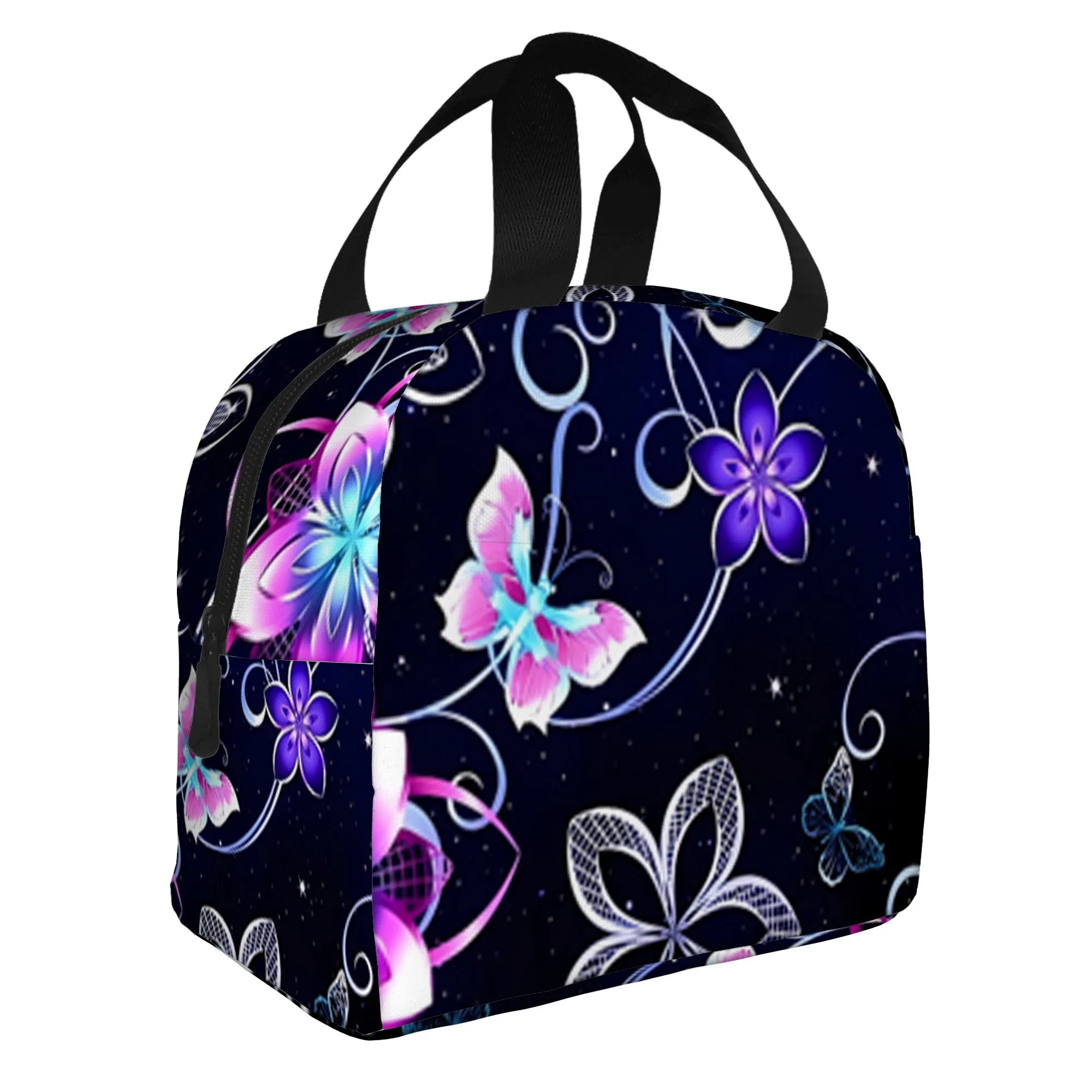 Floral Butterfly Night Print Lunch Bag Insulated Thermal Tote Bag Reusable Picnic Cooler
