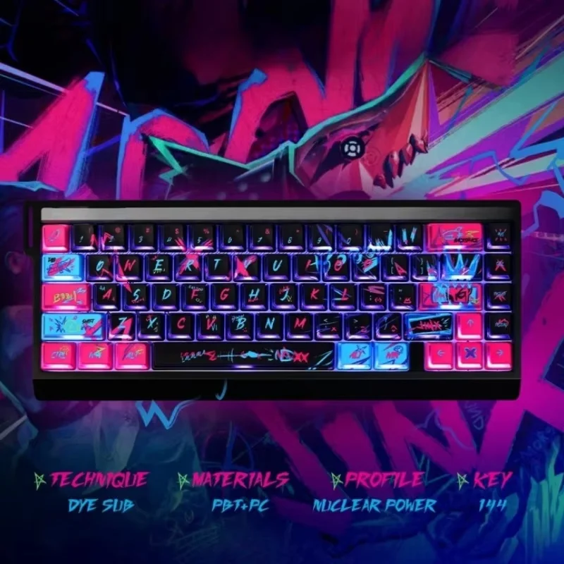 

Колпачки для клавиш в стиле аниме Jinx, механическая клавиатура, вишневый профиль, полупрозрачная выгравированная сбоку, изготовленная на заказ колпачок для ключей PBT Cannon Girl для 60/68/75