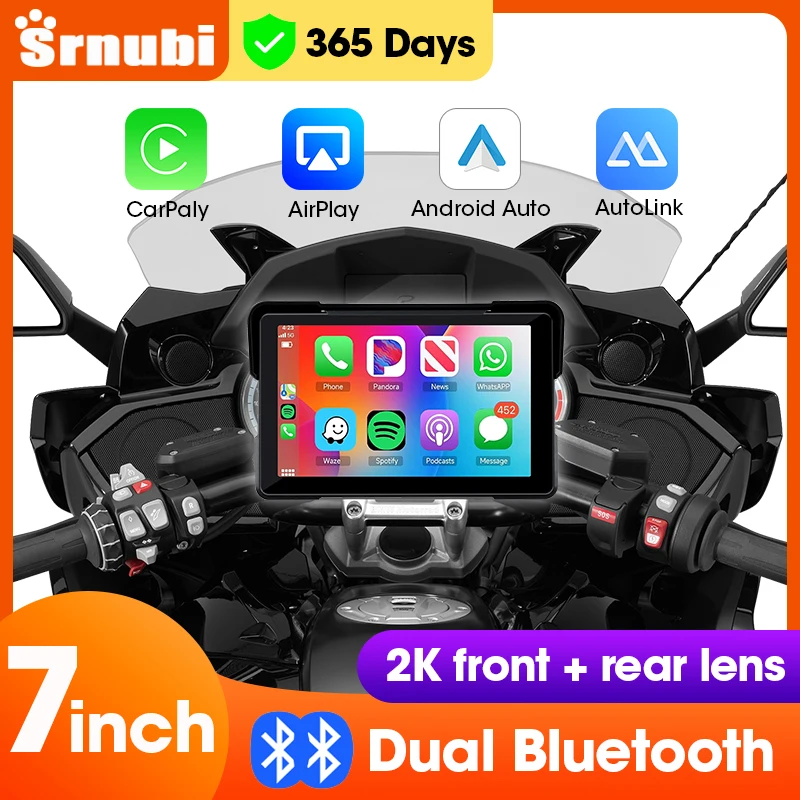 7 inch Motorcycle DVR Navigation CarPlay 2K Camera IP67 Waterproof Host Dual Bluetooth Wireless Android Auto For Moto screen