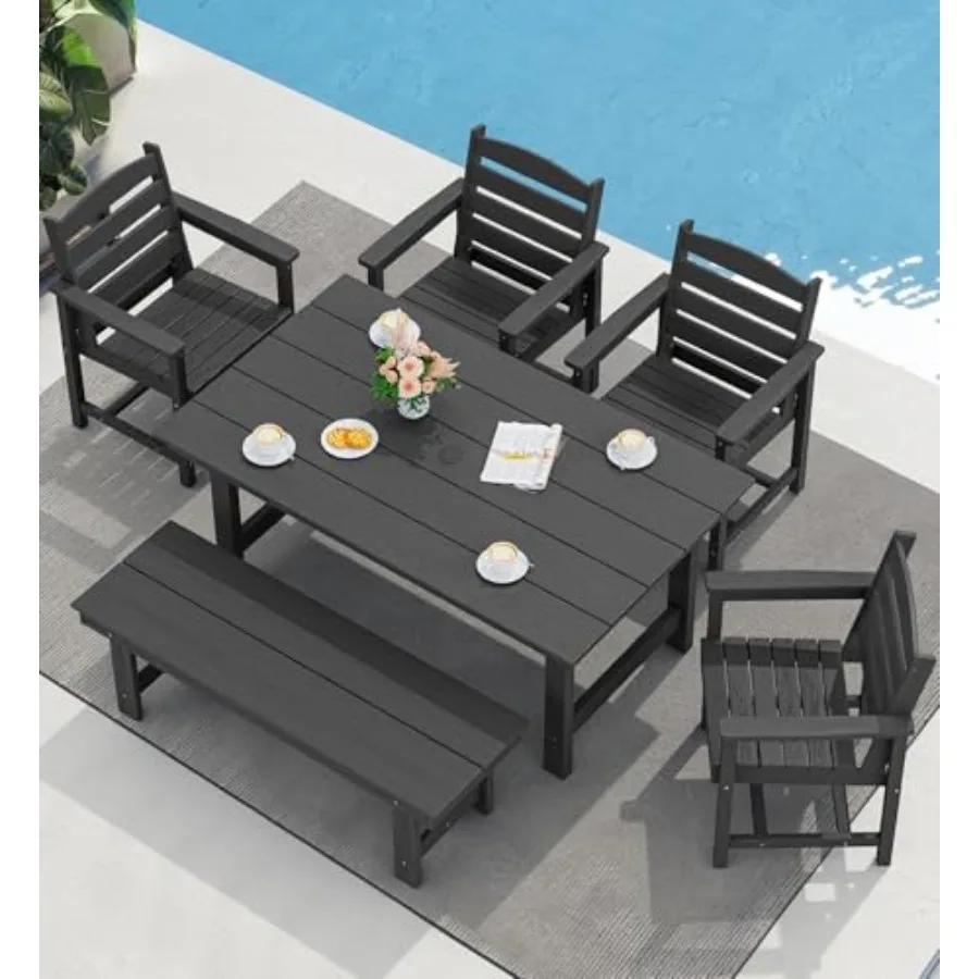 

Patio Dining Table and Bench Set for 6, Black