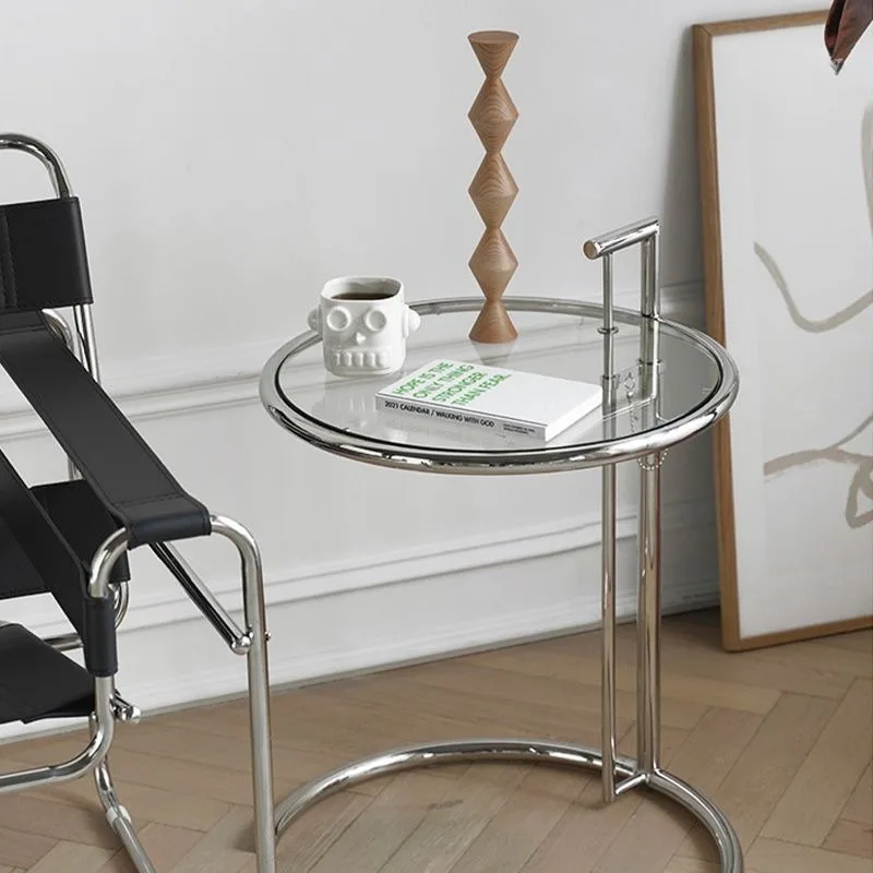 Creative second-hand coffee table small apartment tempered glass ins liftable living room stainless steel side table