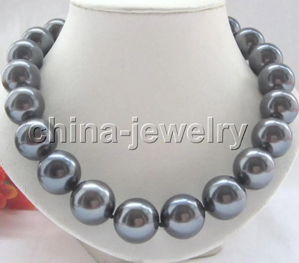 

Jewelry Wholesale priceBeautiful 18" 18mm peacock black perfect south sea shell pearl necklace