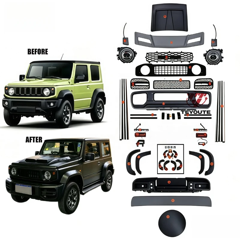 

Suitable for Suzuki Jimny 2019-2026 Facelift Conversion To Mercedes G63 Style Full Body Kit Front Rear Bumper Grille Bonnet