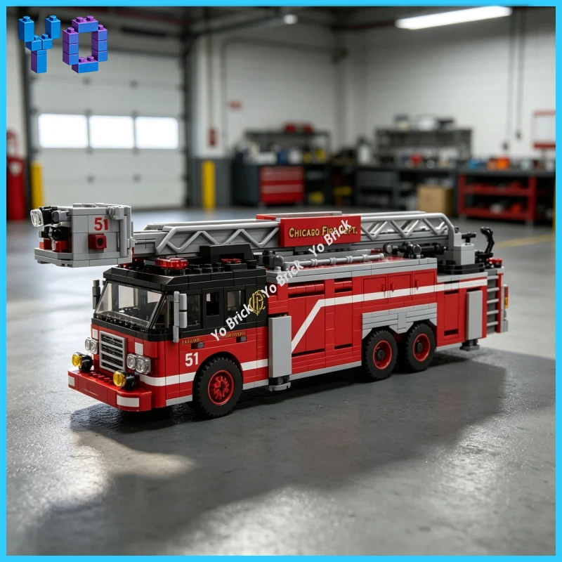 MOC City Fire Engine Building Blocks Emergency Rescue Transport Vehicle DIY Brick Decor Set
