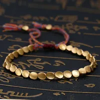 Handmade Tibetan Copper Bead Bracelet for Women Adjustable Rope Chain Men Bracelets Gold Color Braided Boho Vintage Jewelry Gift