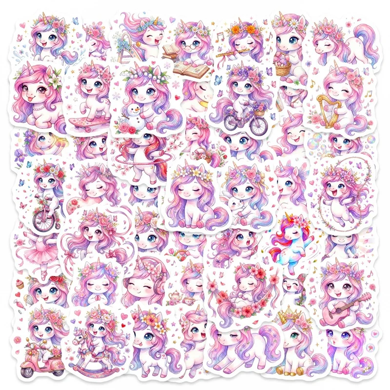 10/30/50PCS Cartoon Sweet Pink Unicorn Sticky PVC Sticker DIY Laptop Luggage Skateboard Decoration Scrapbooking