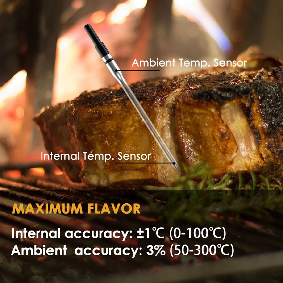 ABFKW Wireless Food Meat Thermometer Smart Digital Bluetooth BBQ Thermometer for Kitchen Cooking Oven Grill with 2 Probes