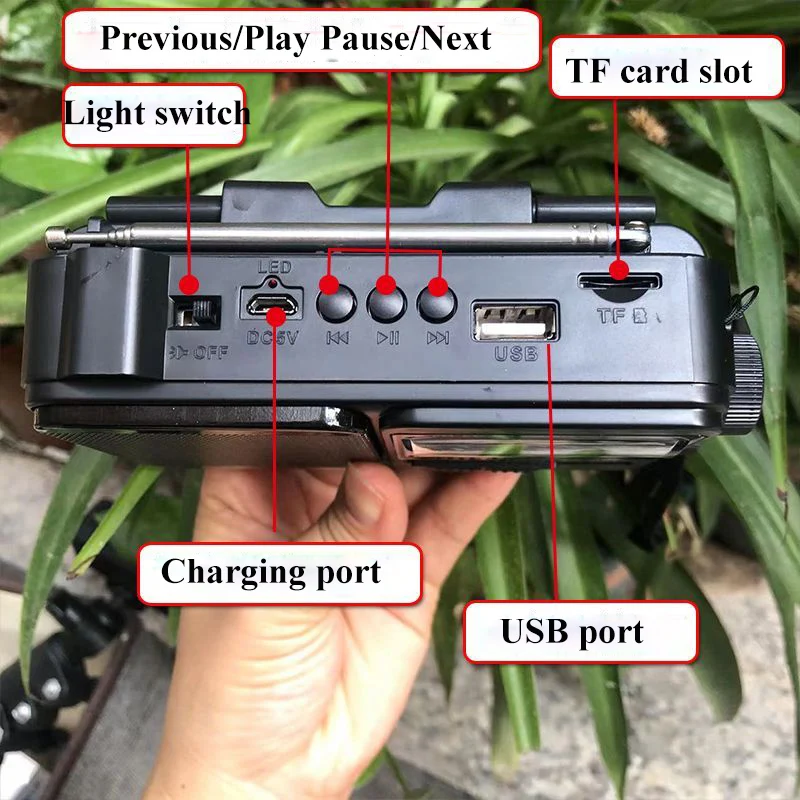 Portable Emergency Radio Solar FM AM SW1-6 Radio Receiver Bluetooth Speaker with Flashlight TF Card USB Drive MP3 Music Player