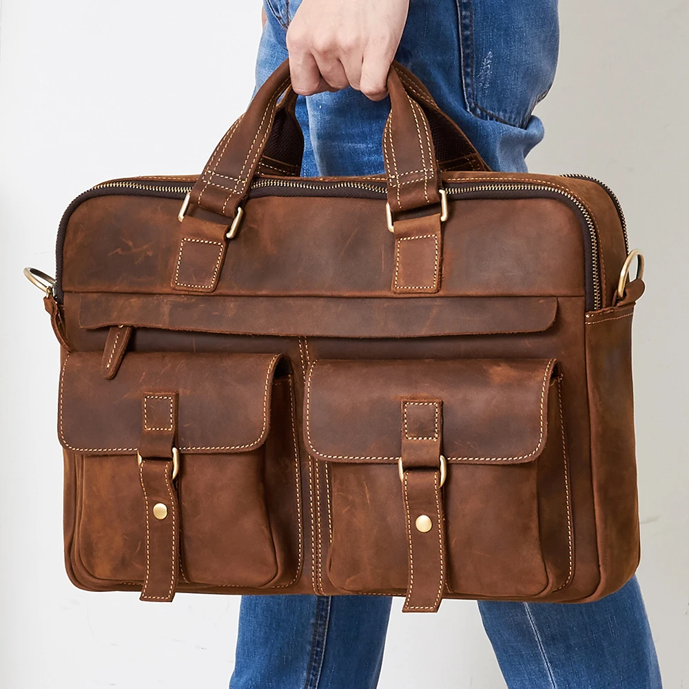 Men's briefcase business retro 17 inch computer bag multifunctional men's handbag