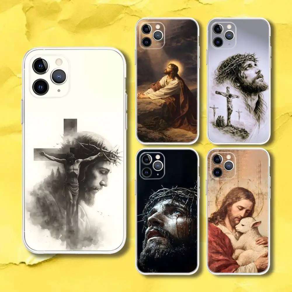 Capa Transparente Cristã Jesus Cristo para iPhone 17, 13, 15, 12, 11, 14, 16 Pro Max Mini 7, 8 Plus SE4, 17E Air Fundas