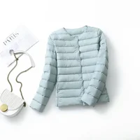 New Female Light Down Coat Women Liner Duck Down Jacket O-neck Variable V-neck 2024 Fall Collarless Light Quilted Puffer Coat 2