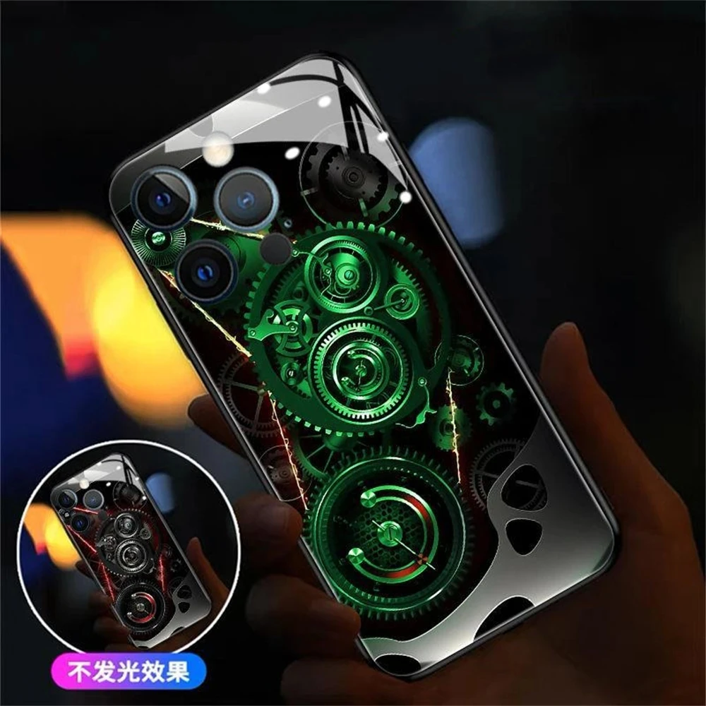 

PCBA Sound Control LED Flash Cases For iPhone 15 14 13 12 11 Pro Max X XR XS 6 7 8 Plus SE2020 Luminous Glass Cover With Gift