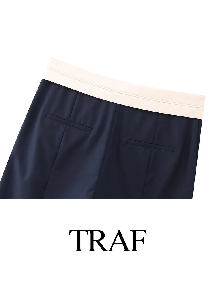 TRAF-pantalones de pierna ancha para mujer, pantalón holgado de cintura alta con cremallera, elegante e informal, para oficina, Otoño, 2023