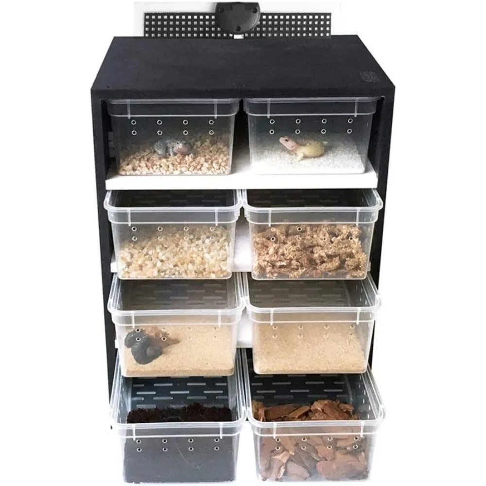 

Reptile Feeding Box,Rectangle Black Transparent Reptile Cage Breeding Cabinet with Hygrometer,Reptile Insect Spider Turtle Cage