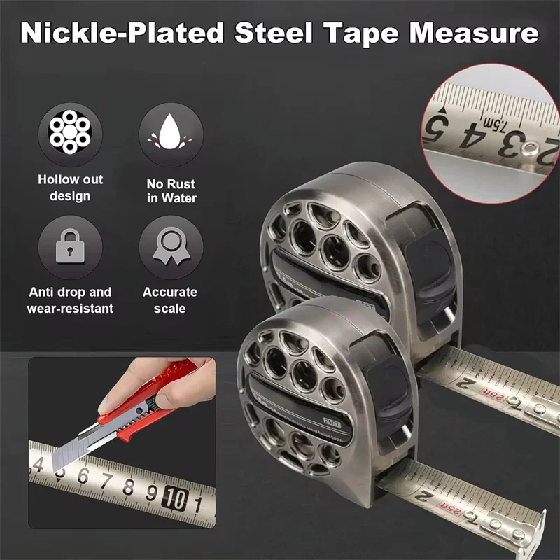 Metric Tape Measure 3/5/7.5M Stainless Steel Anti-corrosion Retractable Ruler Hollow Design Woodworking Measuring Tools Gadget