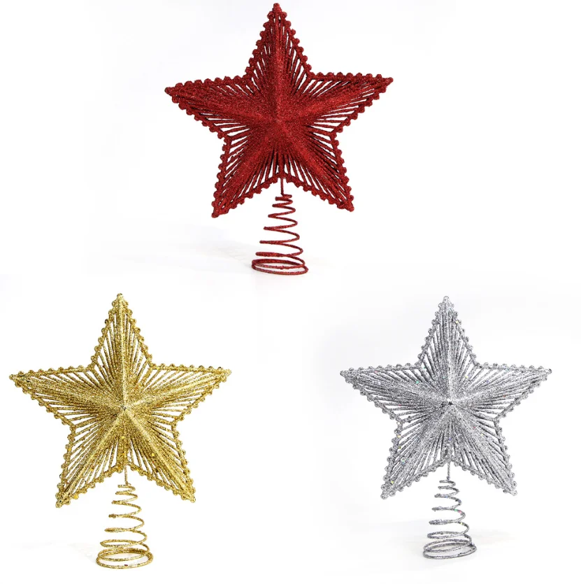 

25pcs/lot Christmas Glitter Star Tree Topper Xmas Holiday Treetop Shatterproof Ornaments Red Gold Silver