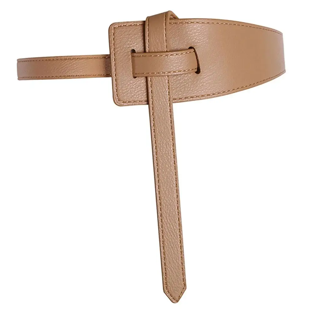 

women Knot Belt for Dress Jeans Cowhide Leather Tie Waist Belt No Buckle Belt
