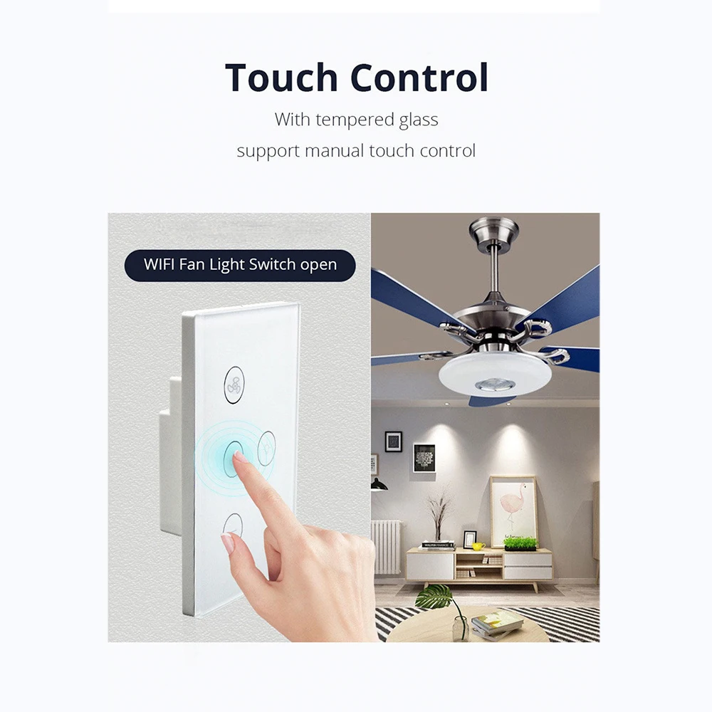 Aubess US WiFi Fan Light Switch Neutral Wire Need Ceiling Fan Lamp Switch Tuya Smart Life APP Works With Alexa Google Home