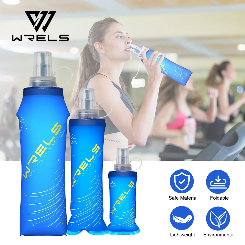 WRELS Soft Folding Water Bottles BPA-Free Collapsible Flask Lightweight Running Water Bottle Sports Water Bag TPU Soft Flask