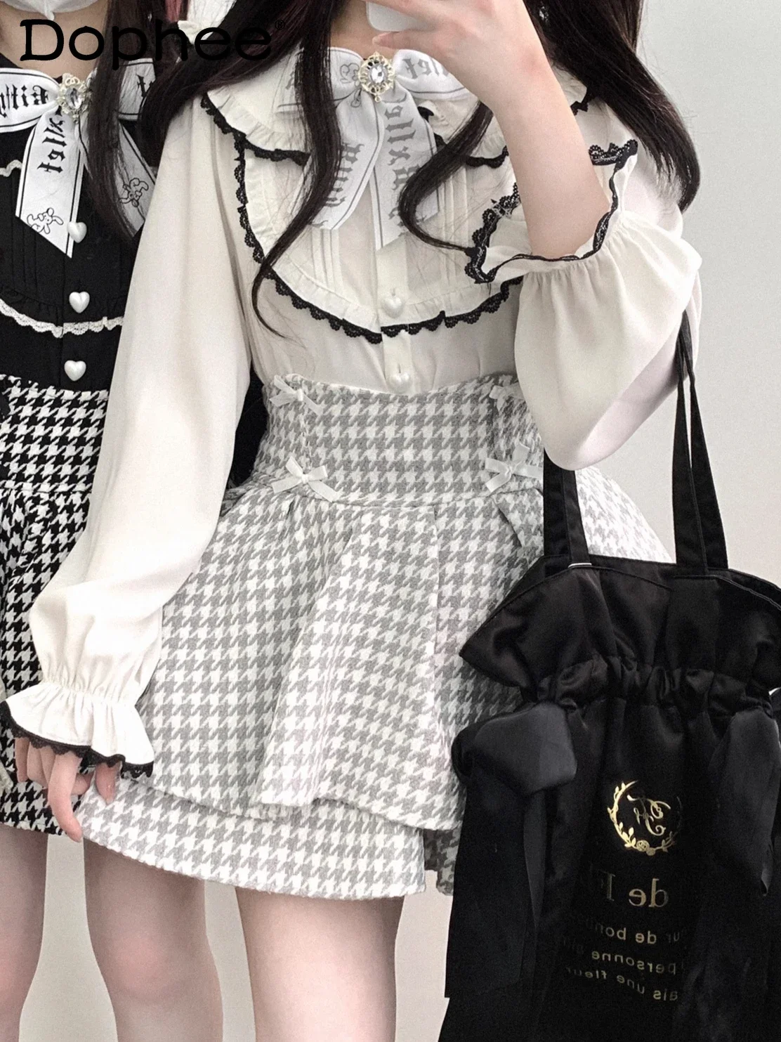 Original Mining Series Mass-produced Rabbit Ear Lace Lace Shirt Women Japanese Lolita Horn Sleeve White Shirt Long Sleeve