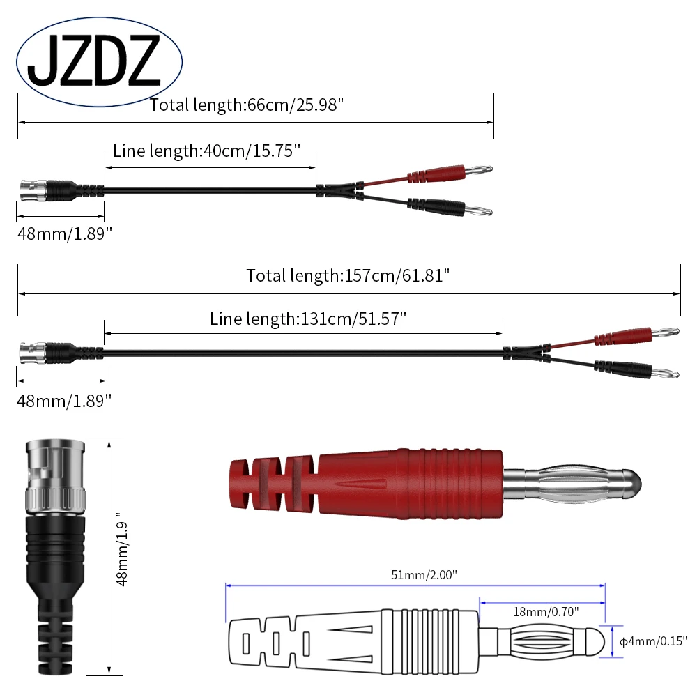 JZDZ Insulated BNC Male to 4mm Banana Plug Low Loss Coaxial Cable Test Lead Connector for Oscilloscope J.70044A