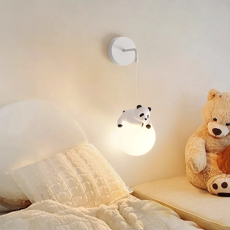 Minimalist Creative Panda Doll Bedroom Bedside Small Chandelier Modern Children's Room Lighting Cream Style Indoor Lighting Lamp