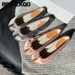 Split Toe Ballerina Unique Solid Strange Modern Tabi Flats Ballet Women Slip On Plain Cloven Hoof Shoes Silk Korean Satin Soft