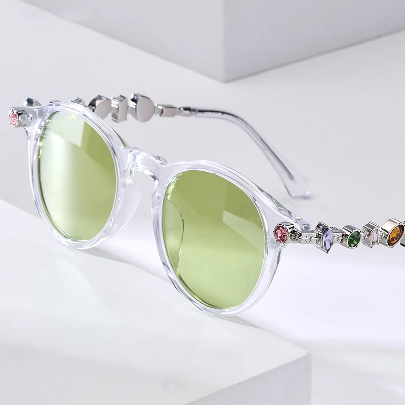 HEPIDEM Acetate Metal Diamonds Polarized Sunglasses Women Famous Brand Designer Glasses Big Size Men Round Sun Glasses 9408T