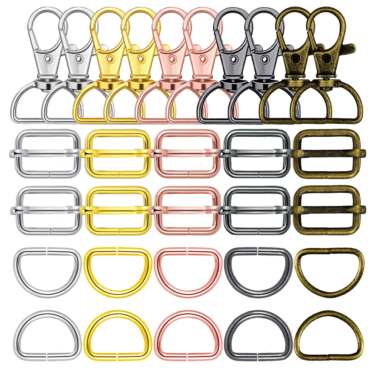 12/20 Set D Swivel Lobster Clasps with D-Rings and Slide Buckles Set Suitable for Bags DIY Crafts Gifts Wallets Hardware Sewing
