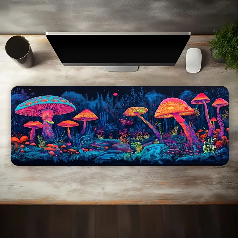 Brand Oversized Gaming Desk Mat Glowing Mushroom Fantasy Forest Pattern Large Non Slip Washable Rubber Base Mouse Pad Home Offic