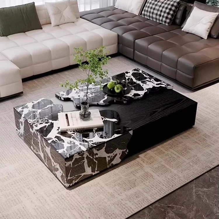 Italian Luxury River Design Marble Coffee Tea Table Modern Minimalist Style for Small Home Dining Center Furniture