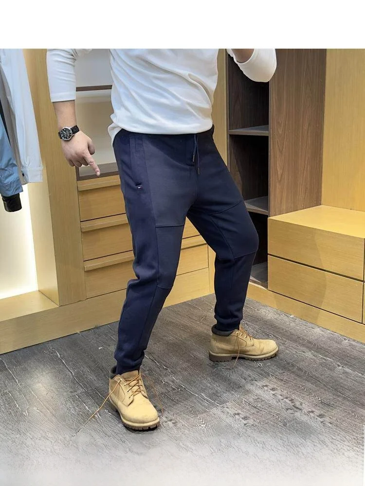 

American Casual Thiened Silver Fur Lined Windproof Men's Winter Sweatpants Straight Leg Long Pants Daily Wear