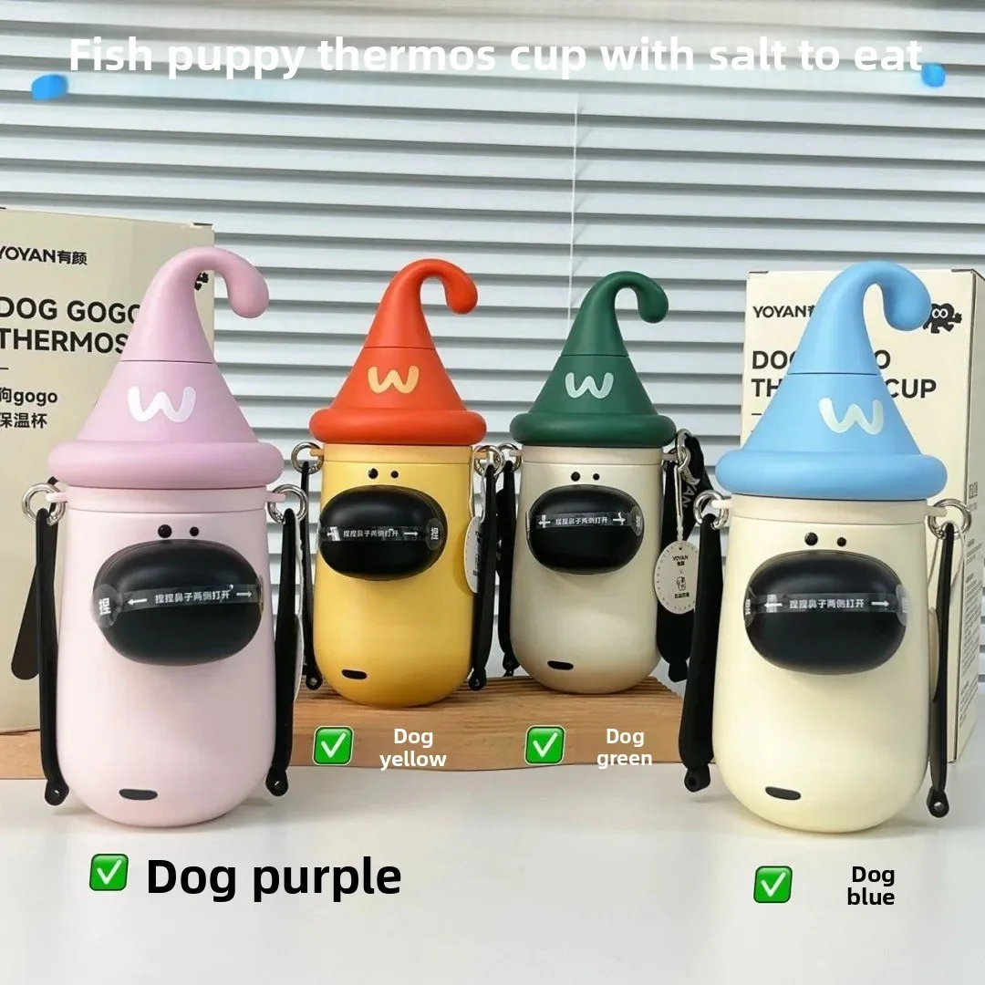 

Cute Doggie Insulated Water Bottle Portable Dual Drink Straw Cup for Girls Children Students High Aesthetic Value Stainless S...