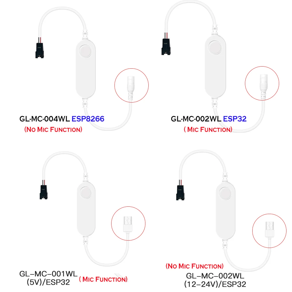DC5V Mini ESP32 WLED Şerit Işık Kontrol Cihazı Mikrofonlu/DC12V-24V Mikrofon Yok RGB IC Dijital USB Dinamik WS2811 WS2812 WS2812b